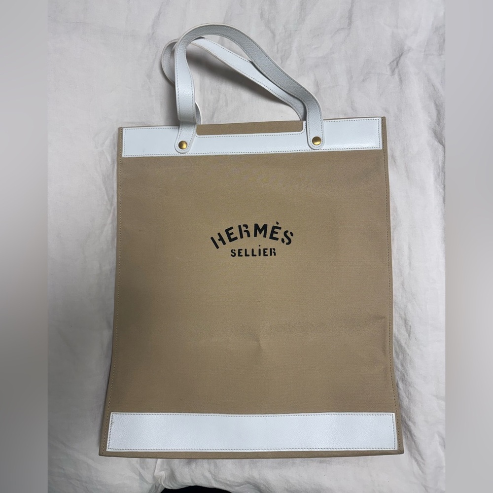 Hermès Vintage Sellier Canvas Tote 'Hermes Sellier' script at front